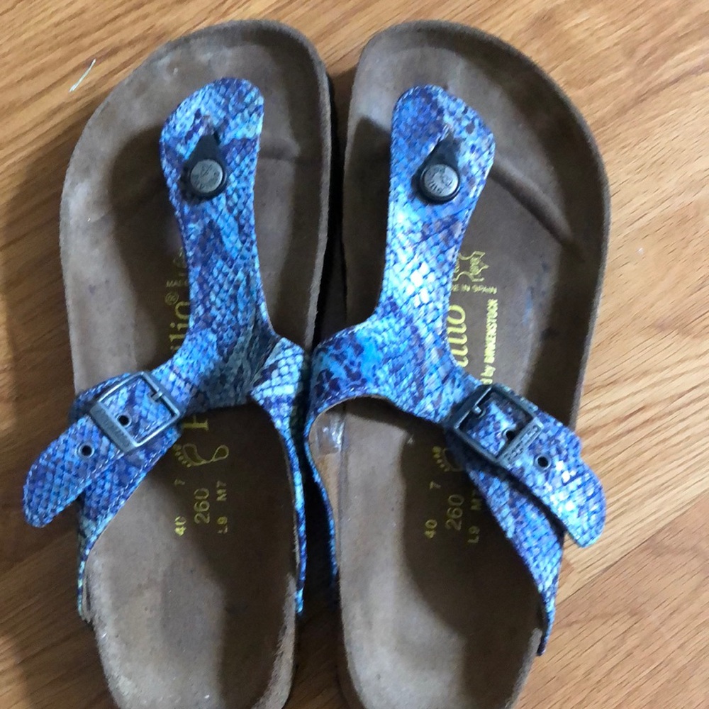 Papillon by Birkenstock blue snake skin thong